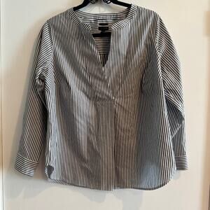 Talbots Non-Iron Striped Shirt Split Neck Pullover Long Sleeve Sz XP Women's